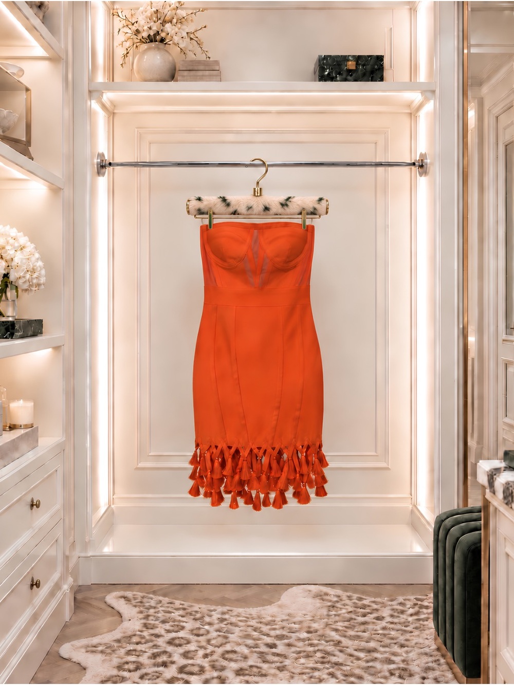 Fashion Nova Orange Tassel Bandage Tube Dress, Large, New